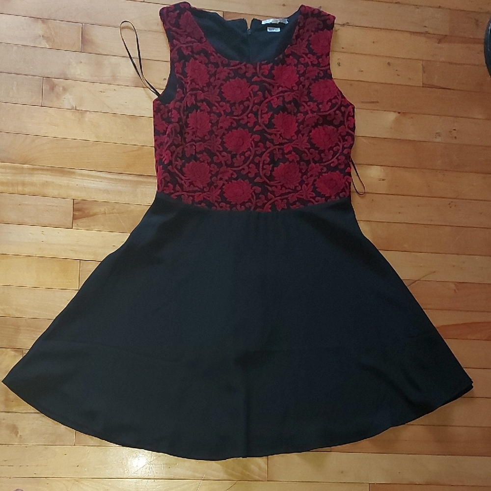 Red and Black Floral Mini Dress- Medium
